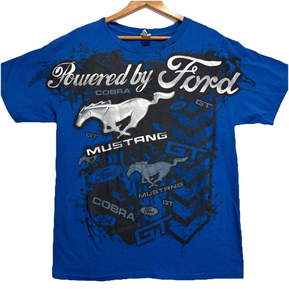 VTG Y2K‎ Ford Mustang T Shirt Mens Large Blue GT Cobra Graphic Print